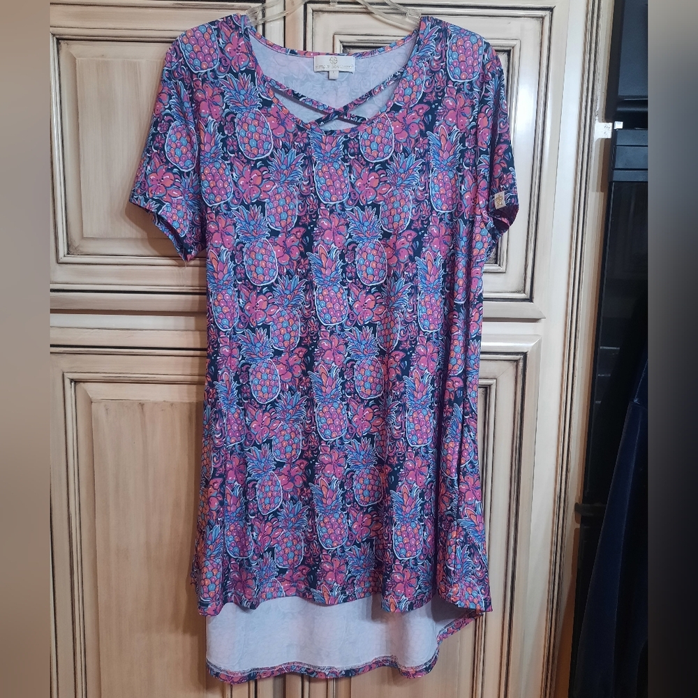Simply Southern‎ Pineapple Tunic Dress - Size Large - Pink Blue